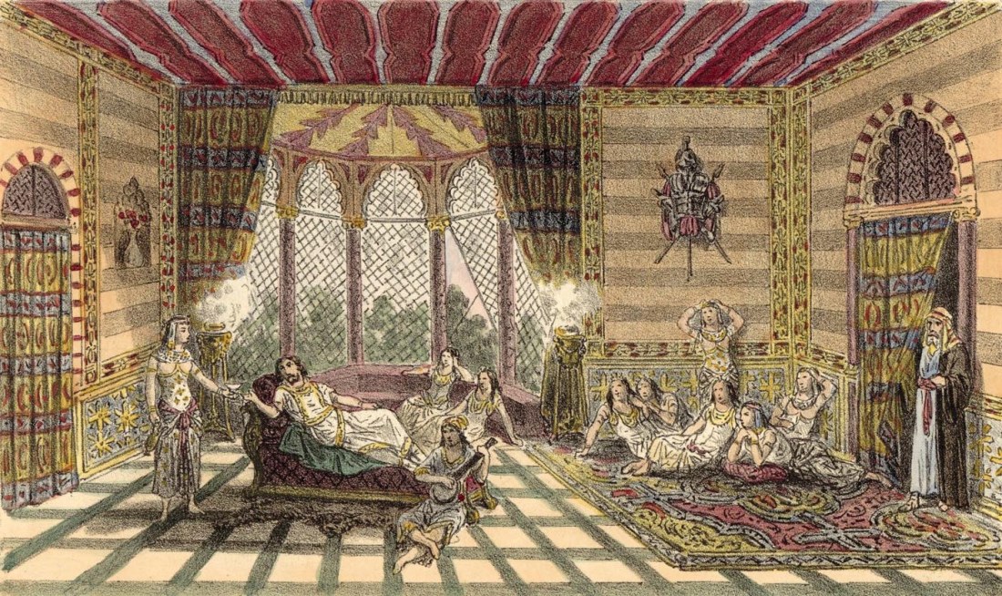 Act II. 1er tableau. estampe de Jules Gaildrau du décor de la création à la Monnaie de Bruxelles.jpg