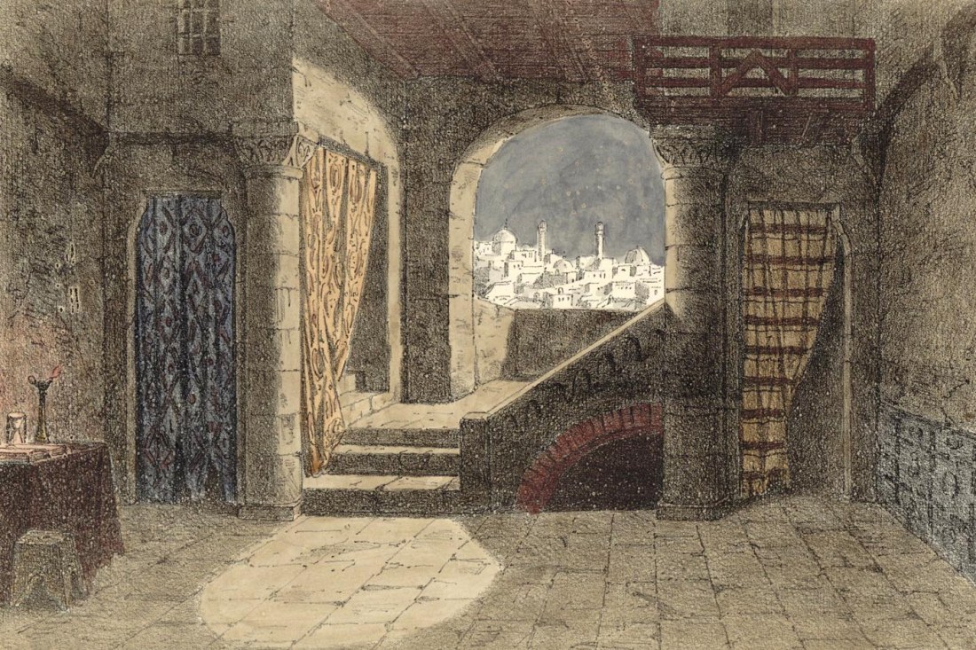 Act III. 1er tableau. estampe de Jules Gaildrau du décor de la création à la Monnaie de Bruxelles.jpg