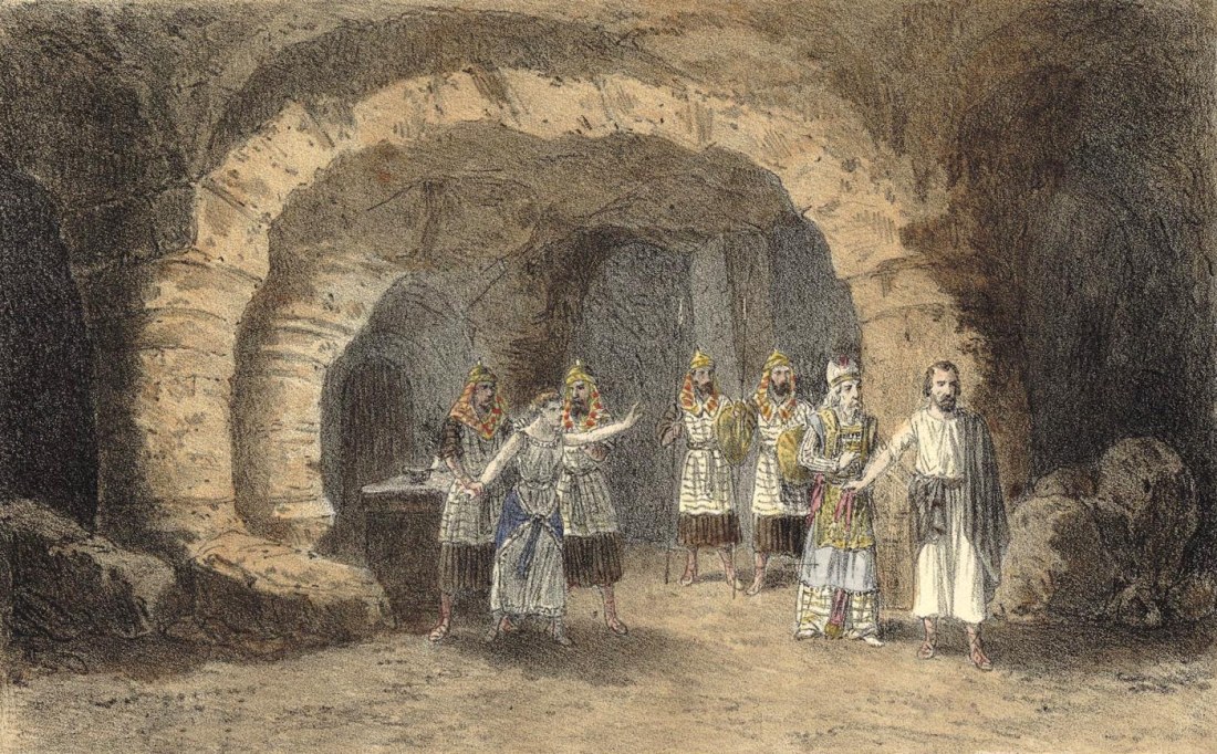 Act IV. 1er tableau. estampe de Jules Gaildrau du décor de la création à la Monnaie de Bruxelles.jpg